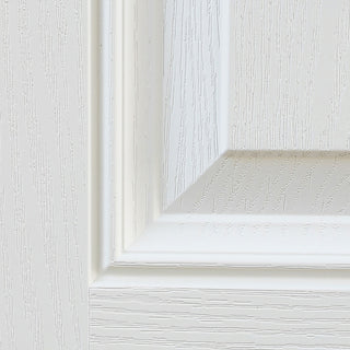 FRAMEWELL primed white fiberglass door: detailed wood grain texture & high-definition panel.