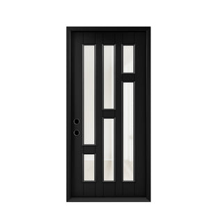 Framewell 36''*80'' Black Smooth Fiberglass Entry Door with Brickmould and Vinyl Frame