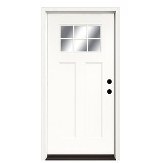 Framewell 36''×80'' Fiberglass Entry Door – Left-Hand Inswing, White Primed, Brickmould