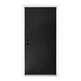 FRAMEWELL 36x80 Antique Brass metallic fiberglass door, modern radiant line design, white frame, lockset pre-bored.