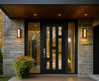 Framewell 36''*80'' Black Smooth Fiberglass Entry Door with Brickmould and Vinyl Frame